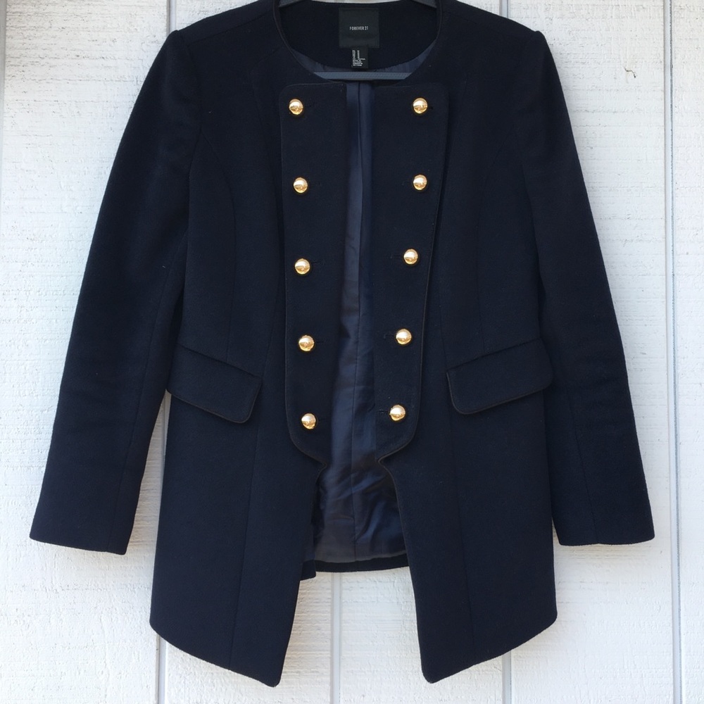 Forever 21 Military Navy Blue Coat w/ Gold Buttons